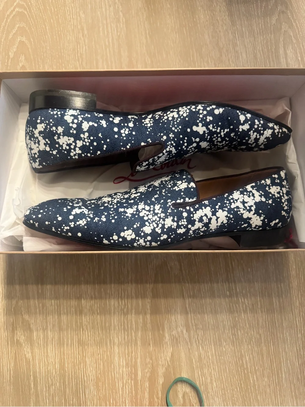 Christian Louboutin Navy Loafers with White Splatter